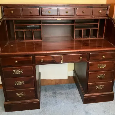 Ethan Allen Solid Wood Roll Top Desk (54.5” W X 48.5” H X 28” D)