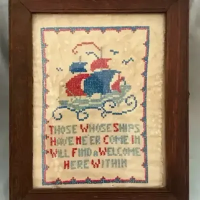 Vintage Those Whose Ships Have Ne'er Come In Cross Stitch Piece 15.5"h x 12.5"w