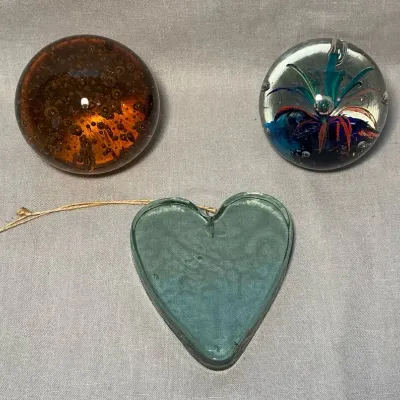 Glass Paperweights & Heart Ornament
