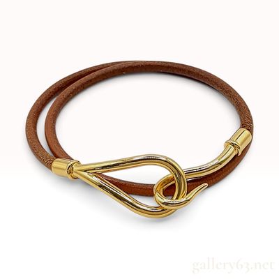 Sale Photo Thumbnail #229: Hermes Brown Leather Jumbo Hook Double Wrap Bracelet