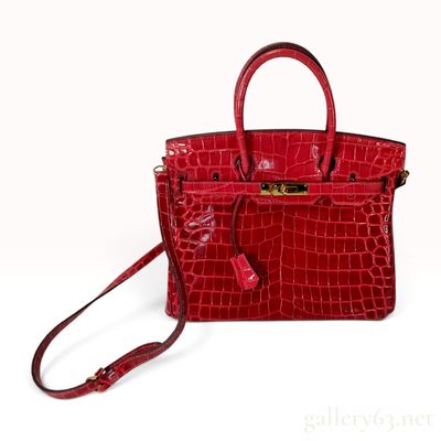 Sale Photo Thumbnail #220: Genuine Crocodile Leather Birkin Style Satchel with Gold-Tone Hardware