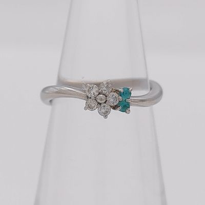 Sale Photo Thumbnail #39: Platinum 0.10ct Natural Diamond and Paraiba Tourmaline Floral Bypass Ring