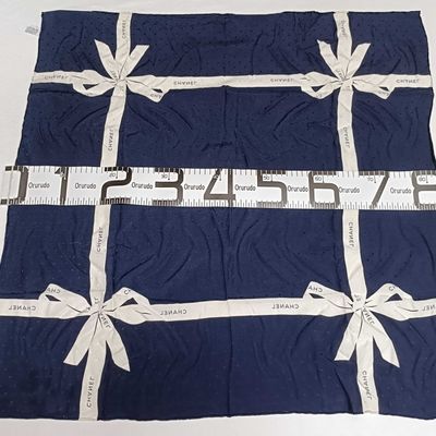 Sale Photo Thumbnail #268: Chanel Navy Blue Silk Bow Motif Square Scarf