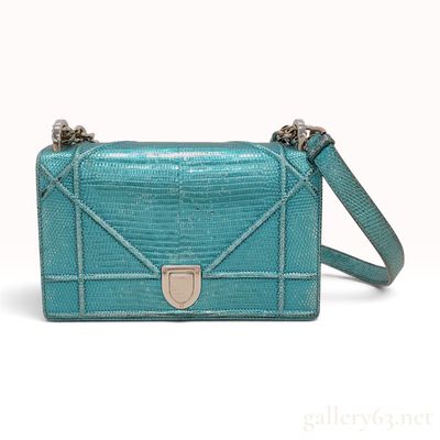 Sale Photo Thumbnail #202: Christian Dior Metallic Turquoise Lizard Small Diorama Shoulder Bag