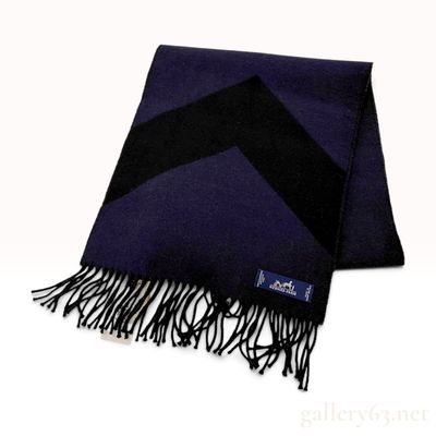 Sale Photo Thumbnail #284: New with Tags Hermes Kazak Chevron Cashmere Scarf in Navy and Black