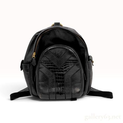 Sale Photo Thumbnail #99: Vintage Yves Saint Laurent Mixed Texture Black Leather Y Line Backpack
