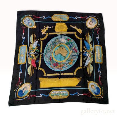 Sale Photo Thumbnail #87: Hermes Silk Jacquard Scarf Le Geographe Pattern in Black