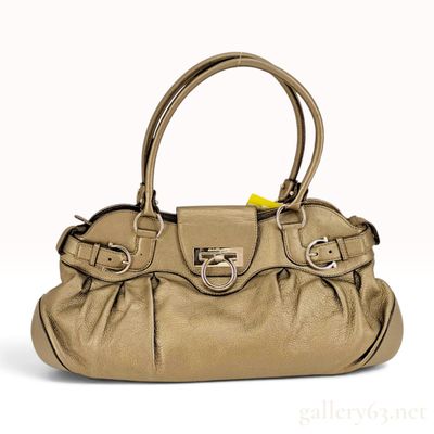 Sale Photo Thumbnail #83: Salvatore Ferragamo Gancini Marisa Metallic Leather Shoulder Bag