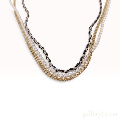Sale Photo Thumbnail #267: Chanel 2011 Triple Strand CC Logo Necklace with Faux Pearls and Mixed Metal Chains