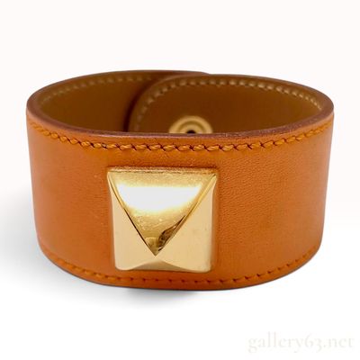 Sale Photo Thumbnail #90: Hermes Tan Grained Leather Medor Pyramid Stud Cuff Bracelet