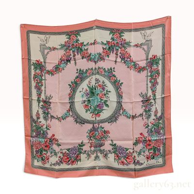 Sale Photo Thumbnail #54: Christian Dior Pink Floral Silk Twill Scarf 90 cm