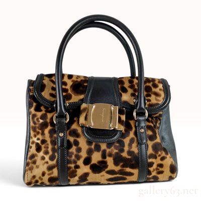 Sale Photo Thumbnail #281: Salvatore Ferragamo Leopard Print Calf Hair and Black Leather Satchel