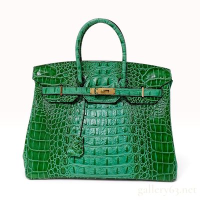 Sale Photo Thumbnail #252: Emerald Green Genuine Crocodile Birkin Style 2way Handbag with Gold Hardware