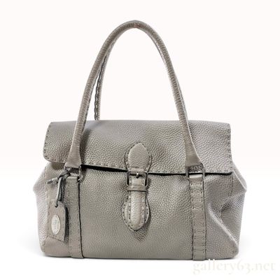 Sale Photo Thumbnail #186: Fendi Selleria Linda Metallic Pebbled Leather Satchel
