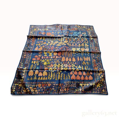 Sale Photo Thumbnail #98: Gucci Navy Blue Silk Scarf with Autumnal Leaf Pattern