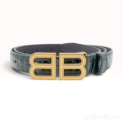 Sale Photo Thumbnail #52: Balenciaga Forest Green Croc-Embossed Leather BB Logo Waist Belt