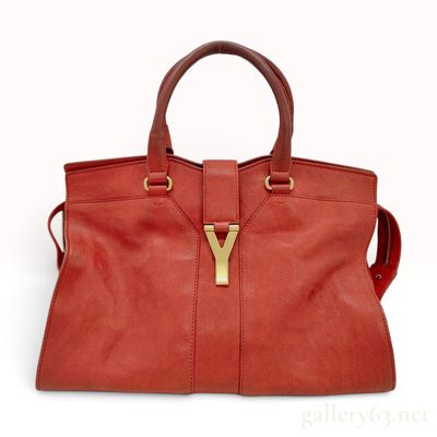 Sale Photo Thumbnail #121: Yves Saint Laurent Red Grained Leather Large Cabas Chyc Satchel
