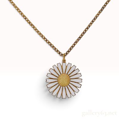 Sale Photo Thumbnail #104: Georg Jensen Gilt Sterling Silver and White Enamel Daisy Pendant Necklace