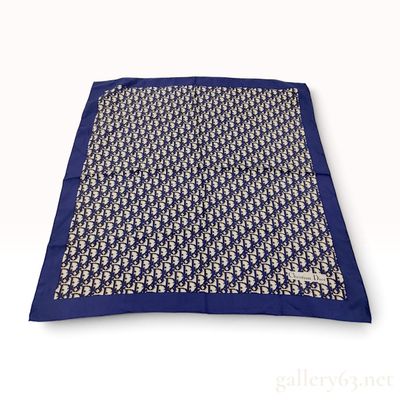 Sale Photo Thumbnail #219: Christian Dior Vintage Navy Blue Oblique Monogram Silk Scarf