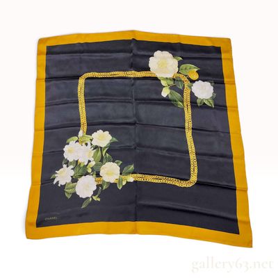 Sale Photo Thumbnail #245: Chanel Camellia and Chain Print Silk Scarf