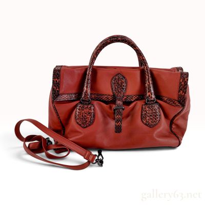 Sale Photo Thumbnail #115: Bottega Veneta Terracotta Leather and Python Trim Satchel Handbag