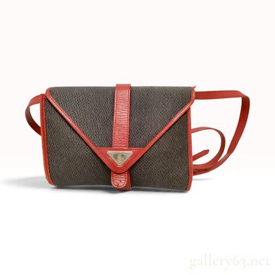 Sale Photo Thumbnail #240: Vintage Yves Saint Laurent Monogram Woven Canvas and Red Leather Crossbody Handbag