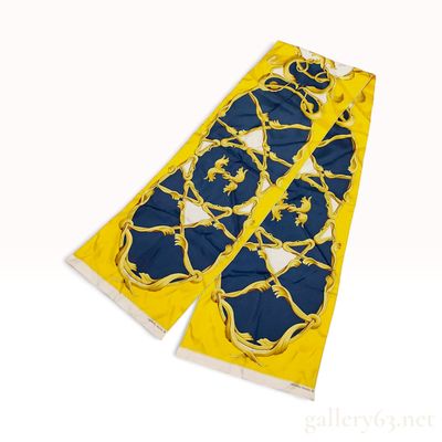 Sale Photo Thumbnail #170: Hermes Silk Maxi Twilly Scarf in Yellow and Navy Blue