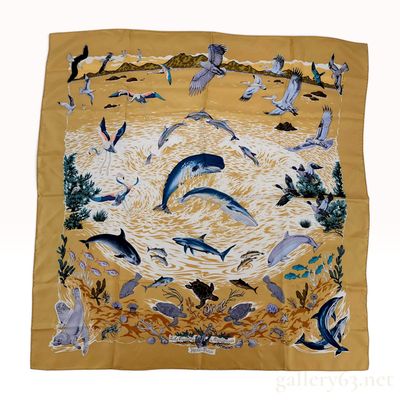Sale Photo Thumbnail #299: Hermes Silk Carre 90 Scarf La Vie Precieuse de la Mediterranee by Robert Dallet