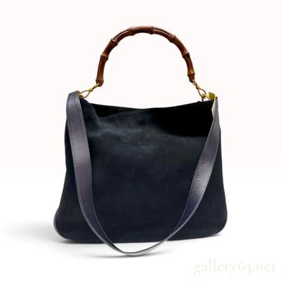 Sale Photo Thumbnail #182: Gucci Vintage Black Suede and Leather Bamboo Handle Hobo Bag