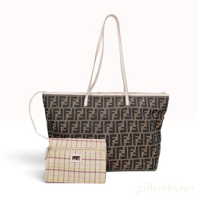 Sale Photo Thumbnail #55: Fendi Zucca Monogram Canvas Roll Tote Bag with Accessory Pouch