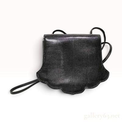 Sale Photo Thumbnail #96: Vintage Yves Saint Laurent Black Lizard Skin Scalloped Shoulder Bag