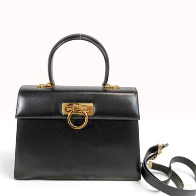 Sale Photo Thumbnail #278: Salvatore Ferragamo Black Leather Gancini Top Handle Bag