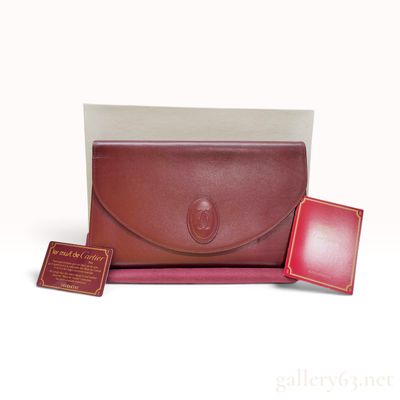 Sale Photo Thumbnail #29: Must de Cartier Burgundy Leather Envelope Clutch Bag