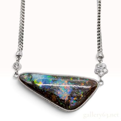 Sale Photo Thumbnail #255: An Incredible 19.26ct Boulder Opal and Diamond Pendant Necklace