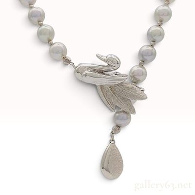Sale Photo Thumbnail #82: Vintage Japanese Silver and Semi-Round Cultured Pearl Bird Motif Necklace
