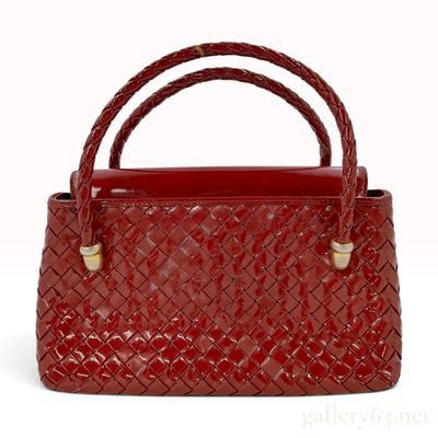 Sale Photo Thumbnail #177: Bottega Veneta Intrecciato Burgundy Patent Leather Small Flap Top Handle Bag