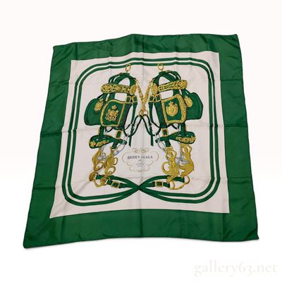 Sale Photo Thumbnail #243: Hermes Brides de Gala Silk Carre Scarf in Green and White
