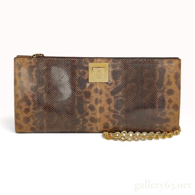 Sale Photo Thumbnail #143: Salvatore Ferragamo Leopard Print Lizard-Embossed Leather Gancini Chain Bag