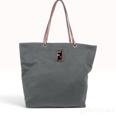 Sale Photo Thumbnail #260: Fendi Charcoal Grey Felt and Mahogany Leather Zucca Logo Tote Bag