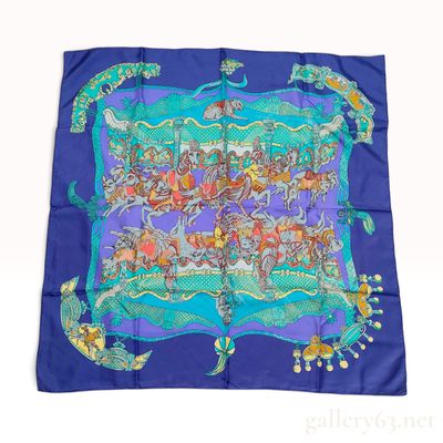 Sale Photo Thumbnail #201: Hermes Tournez Manege Silk Scarf by Sophie de Seynes 90 cm