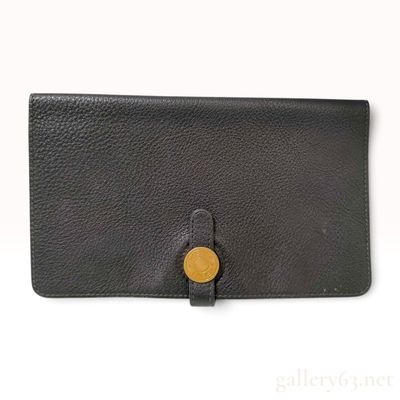Sale Photo Thumbnail #17: Hermes Black Grained Leather Dogon Long Wallet