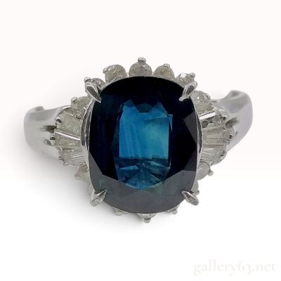Sale Photo Thumbnail #215: Platinum 2.92 Carat Blue Sapphire and Diamond Cluster Cocktail Ring