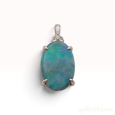 Sale Photo Thumbnail #135: 14K White Gold 1.00ct Black Opal and 0.02ctw Natural Diamond Pendant