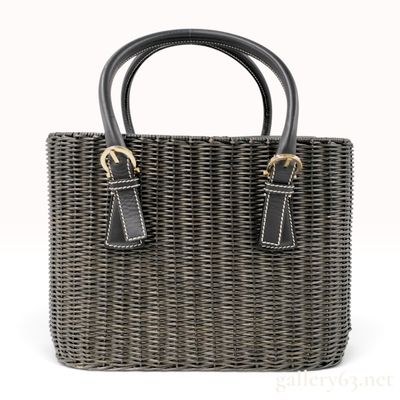 Sale Photo Thumbnail #36: Salvatore Ferragamo Structured Charcoal Gray Wicker and Black Leather Tote Bag