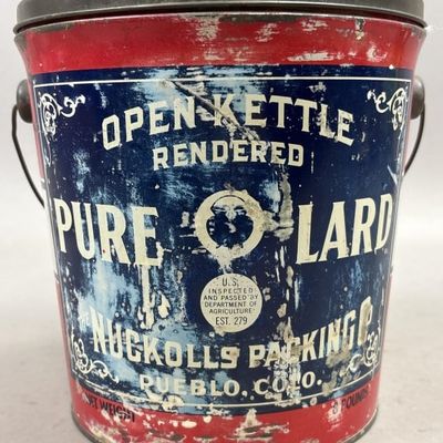 Sale Photo Thumbnail #300: Open Kettle 8lb Pure Lard Bucket Tin w/ Handle