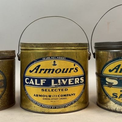 Sale Photo Thumbnail #237: Lot of 3 Armour's 10lb Tin Buckets w/ Handles