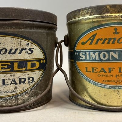 Sale Photo Thumbnail #254: Pair Armour's Pure & Leaf Lard Tin Buckets