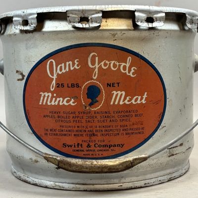 Sale Photo Thumbnail #247: Jane Goode 25lb Mince Meat Tin Bucket w/ Handle