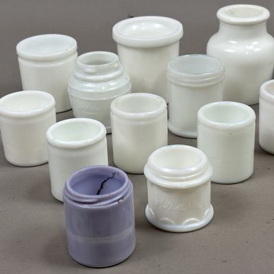Sale Photo Thumbnail #311: Lot of 14 Armour's Cold Cream Milk Glass Jars