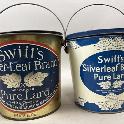 Sale Photo Thumbnail #278: Pair Swift's 8lb Pure Lard Tin Buckets w/ Handles